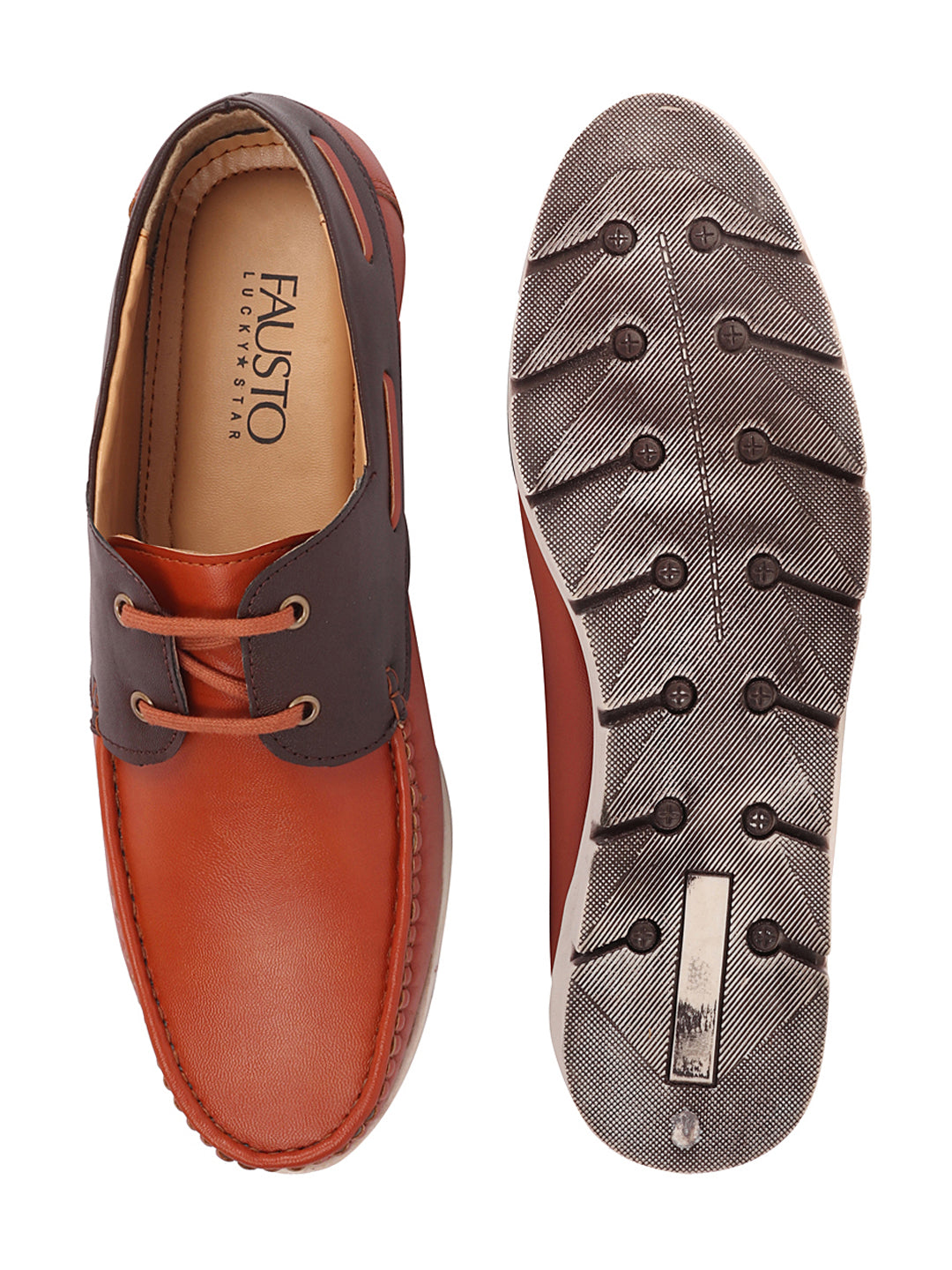 Shop Men Tan Side Lace Stitched Design Lace Up Boat Shoes Online.