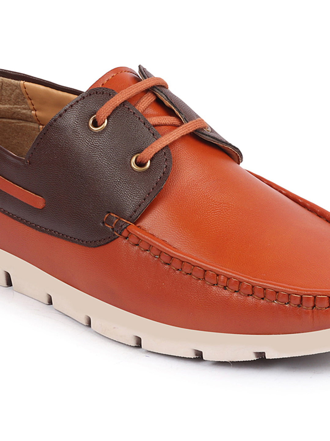 Shop Men Tan Side Lace Stitched Design Lace Up Boat Shoes Online.
