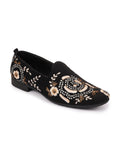 Men White Embroidery Floral Print Velvet Party Slip On Loafers Shoes