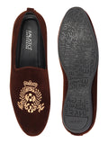Men Brown Velvet Embroidery Design Party Casual Loafer Shoes
