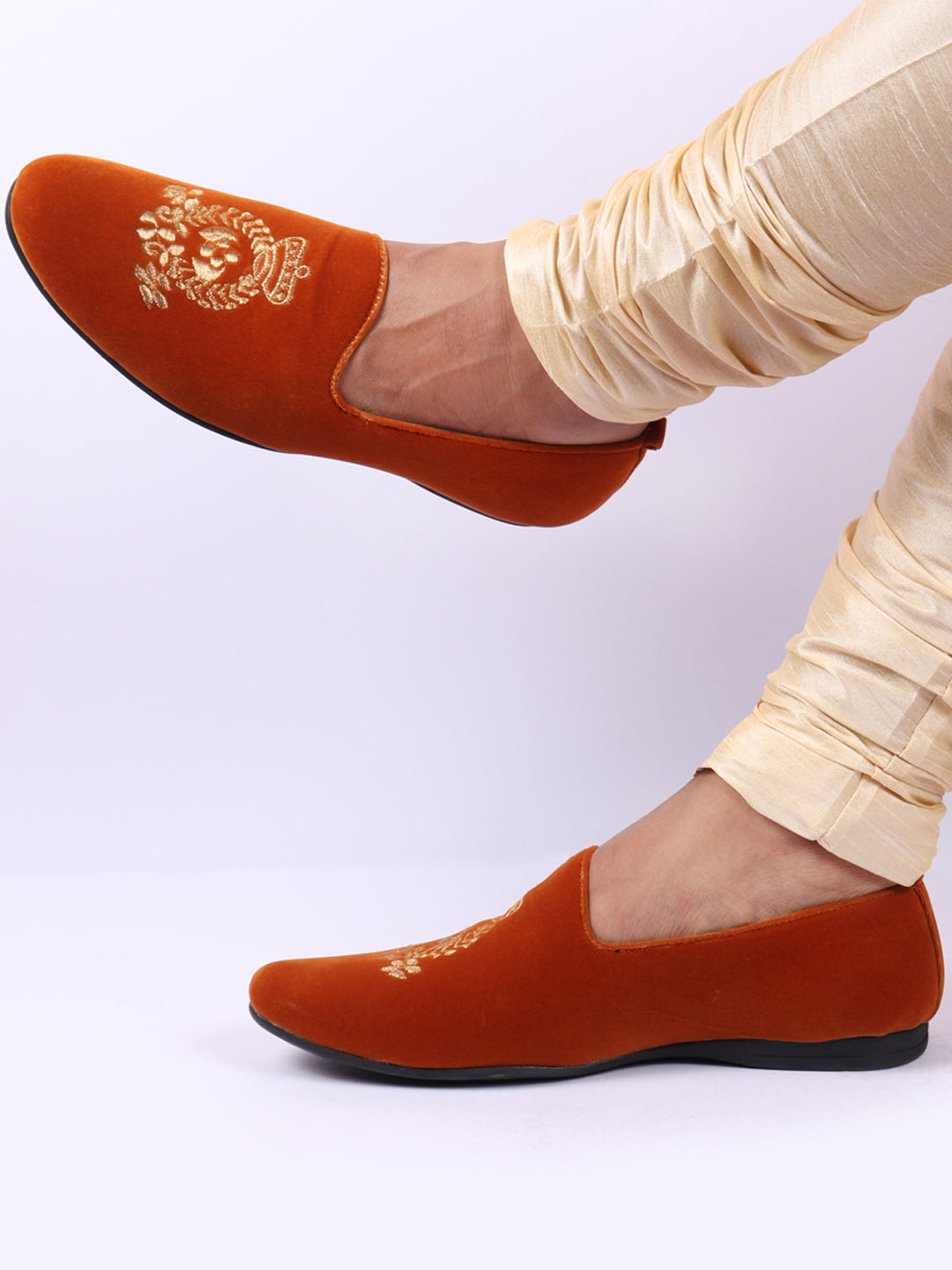 men tan velvet embroidery design party casual loafer shoes