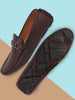 Men Brown Casual Slip On Textured Stitched Design Driving Loafer and Moccasin Shoes