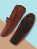 Men Tan Casual Slip On Textured Stitched Design Driving Loafer and Moccasin Shoes