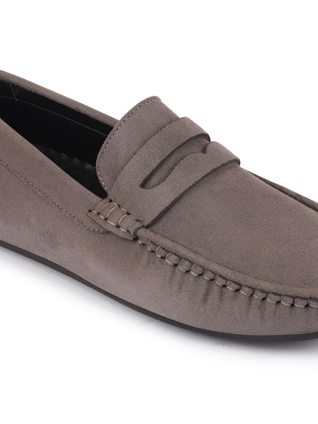 Tresmode Miluck Grey Men's Textured Leather Driving Loafers