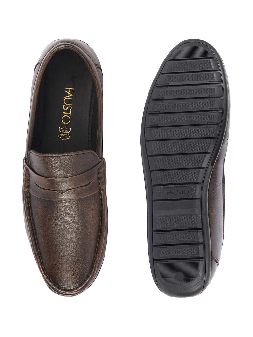 Shop Men Tan Classic Genuine Leather Slip on Loafer Shoes Online.