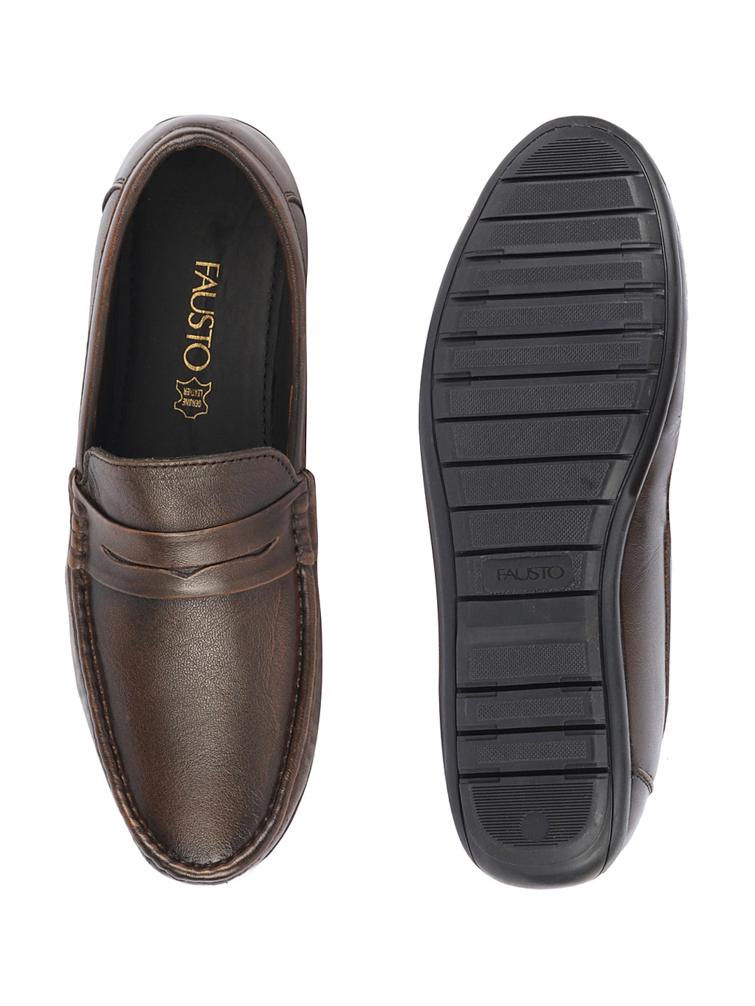 Shop Men Tan Classic Genuine Leather Slip on Loafer Shoes Online.