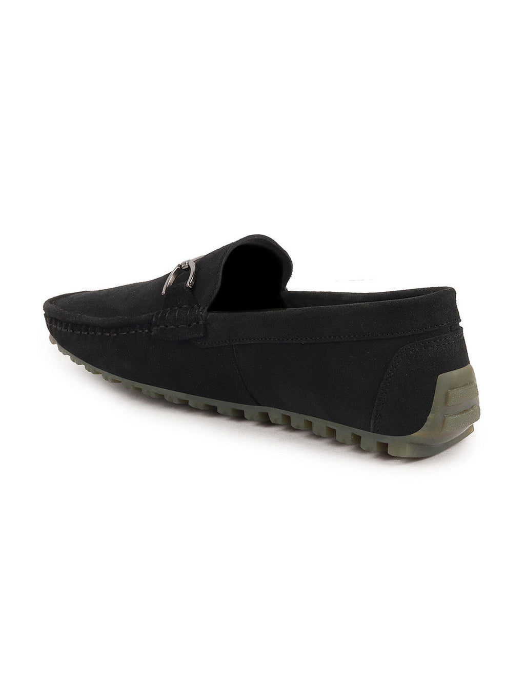 Shop Men Black Horsebit Buckle Suede Leather Slip On Driving Loafers Online.