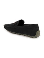 Shop Men Black Horsebit Buckle Suede Leather Slip On Driving Loafers Online.