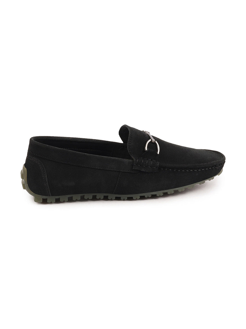 Shop Men Black Horsebit Buckle Suede Leather Slip On Driving Loafers Online.