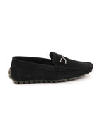 Shop Men Black Horsebit Buckle Suede Leather Slip On Driving Loafers Online.