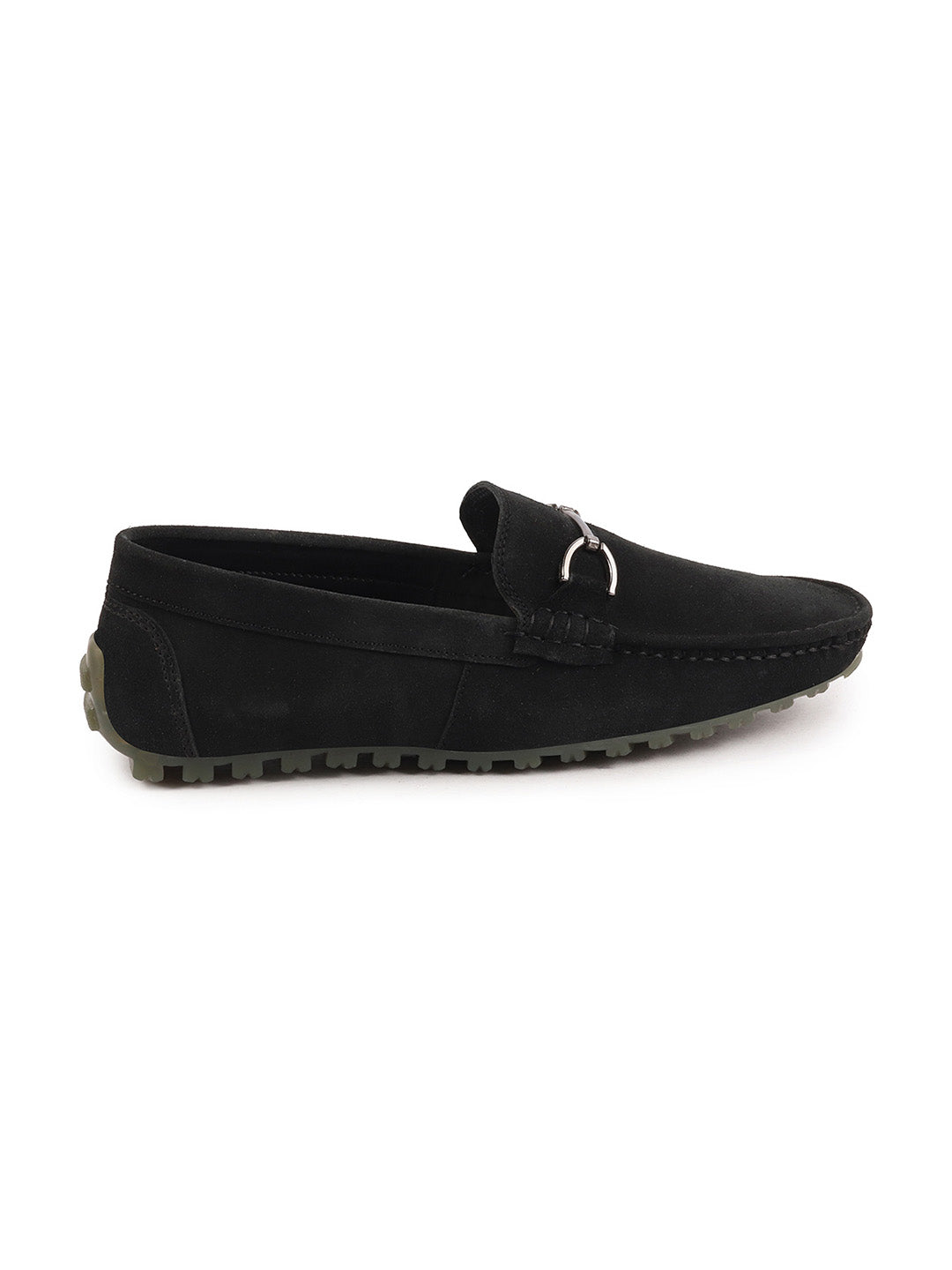 Shop Men Black Horsebit Buckle Suede Leather Slip On Driving Loafers Online.