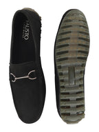 Shop Men Black Horsebit Buckle Suede Leather Slip On Driving Loafers Online.