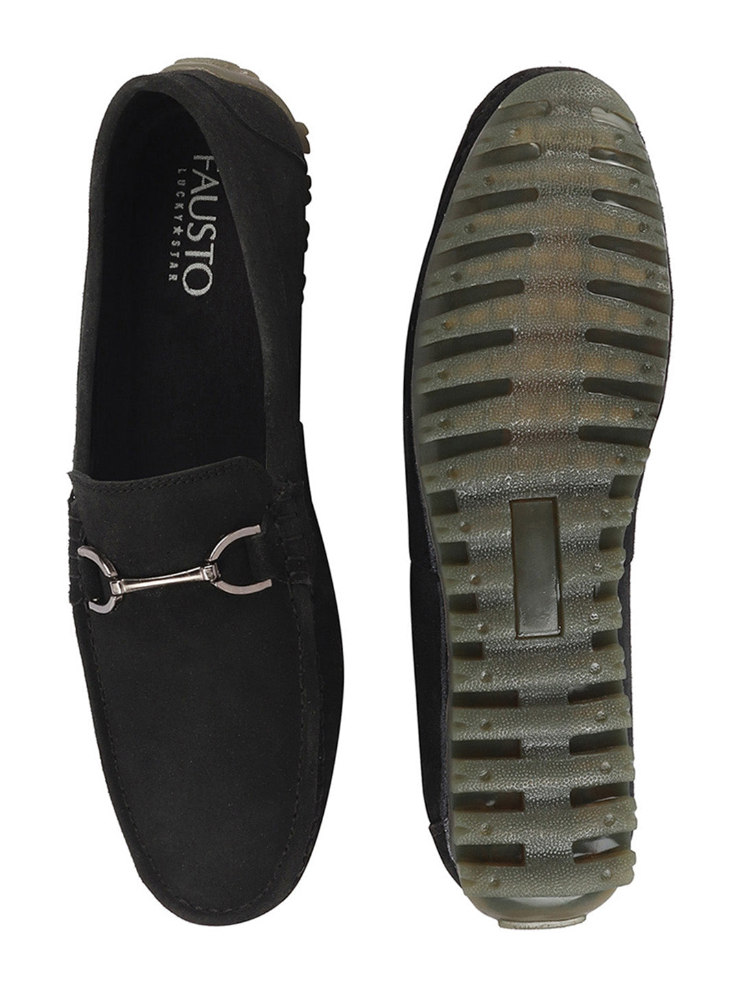 Shop Men Black Horsebit Buckle Suede Leather Slip On Driving Loafers Online.