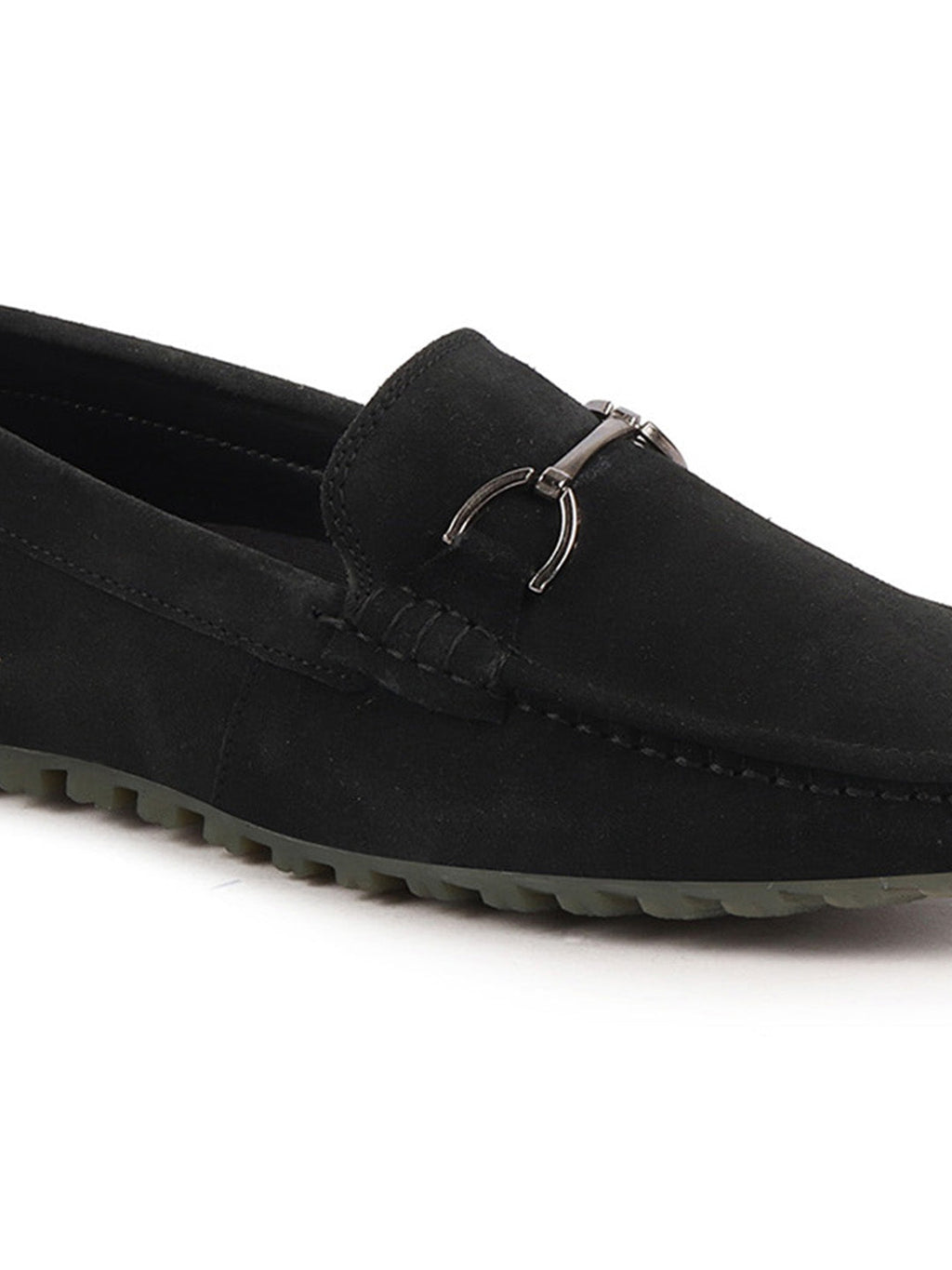Shop Men Black Horsebit Buckle Suede Leather Slip On Driving Loafers Online.