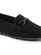Shop Men Black Horsebit Buckle Suede Leather Slip On Driving Loafers Online.
