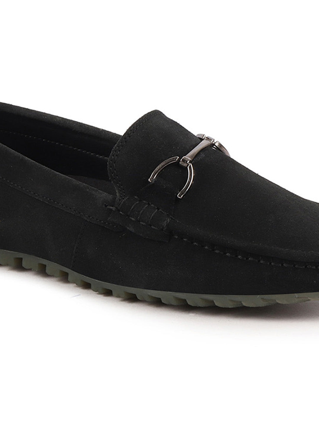 Shop Men Black Horsebit Buckle Suede Leather Slip On Driving Loafers Online.