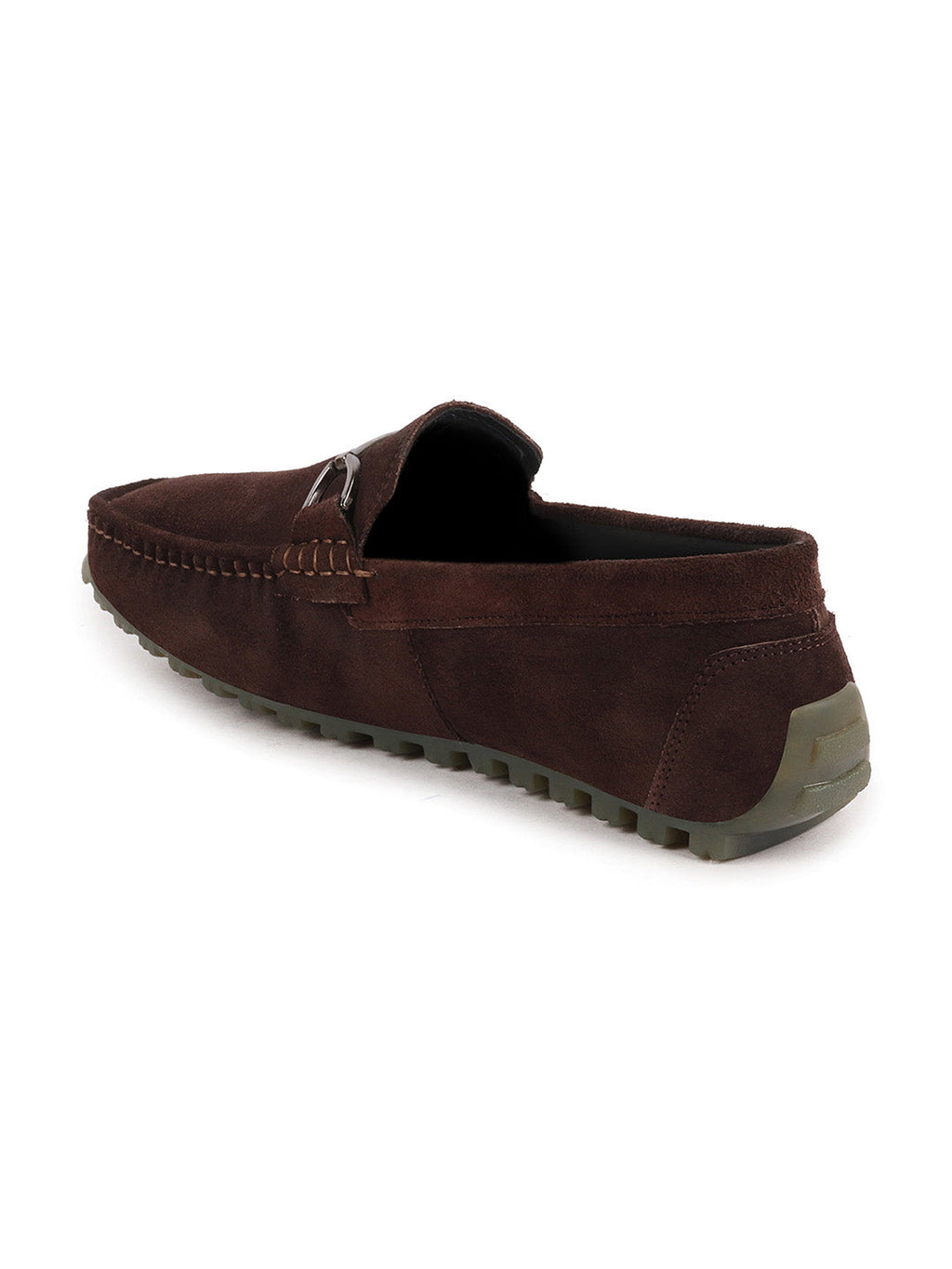 Shop Men Brown Horsebit Buckle Suede Leather Slip On Driving Loafers Online.