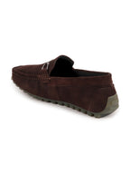 Shop Men Brown Horsebit Buckle Suede Leather Slip On Driving Loafers Online.