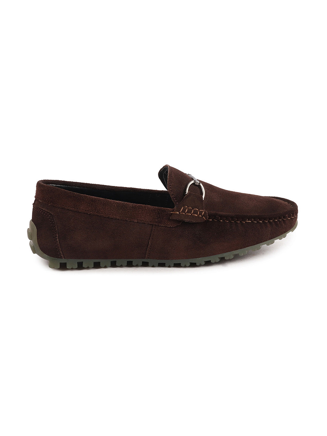 Shop Men Brown Horsebit Buckle Suede Leather Slip On Driving Loafers Online.
