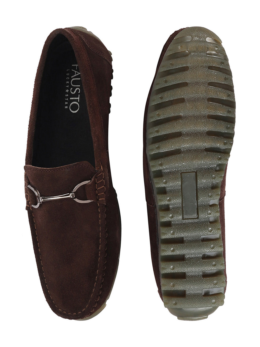 Shop Men Brown Horsebit Buckle Suede Leather Slip On Driving Loafers Online.