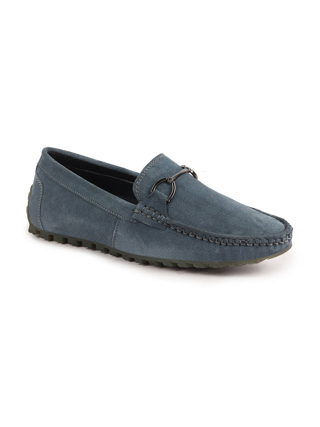 Shop Men Grey Horsebit Buckle Suede Leather Slip On Driving Loafers Online.