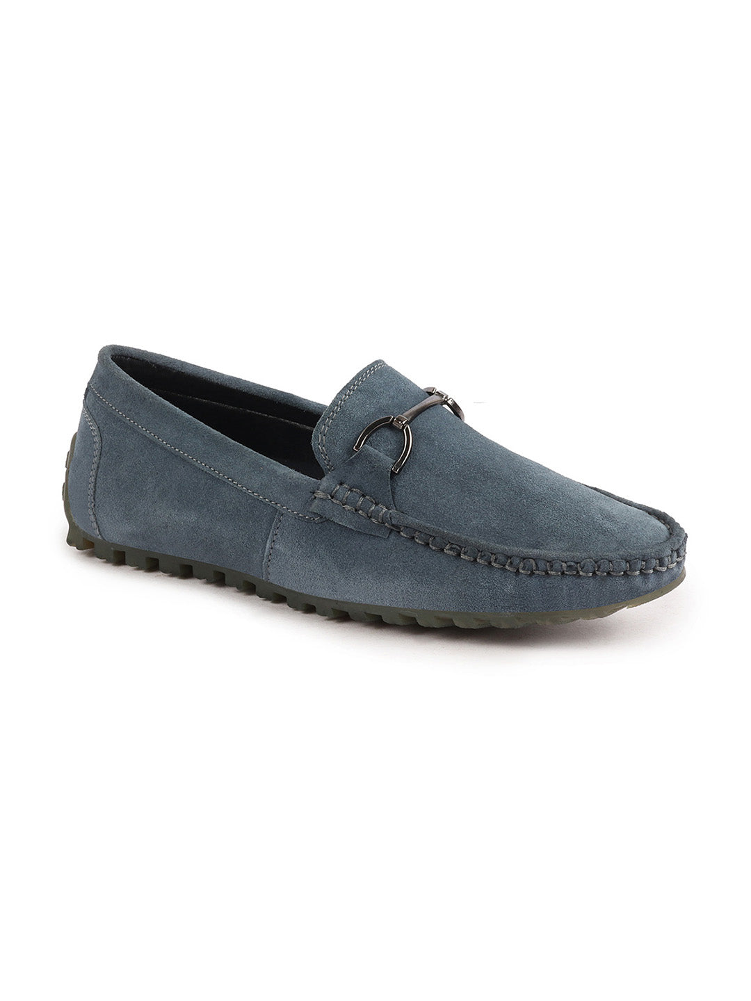 Shop Men Grey Horsebit Buckle Suede Leather Slip On Driving Loafers Online.