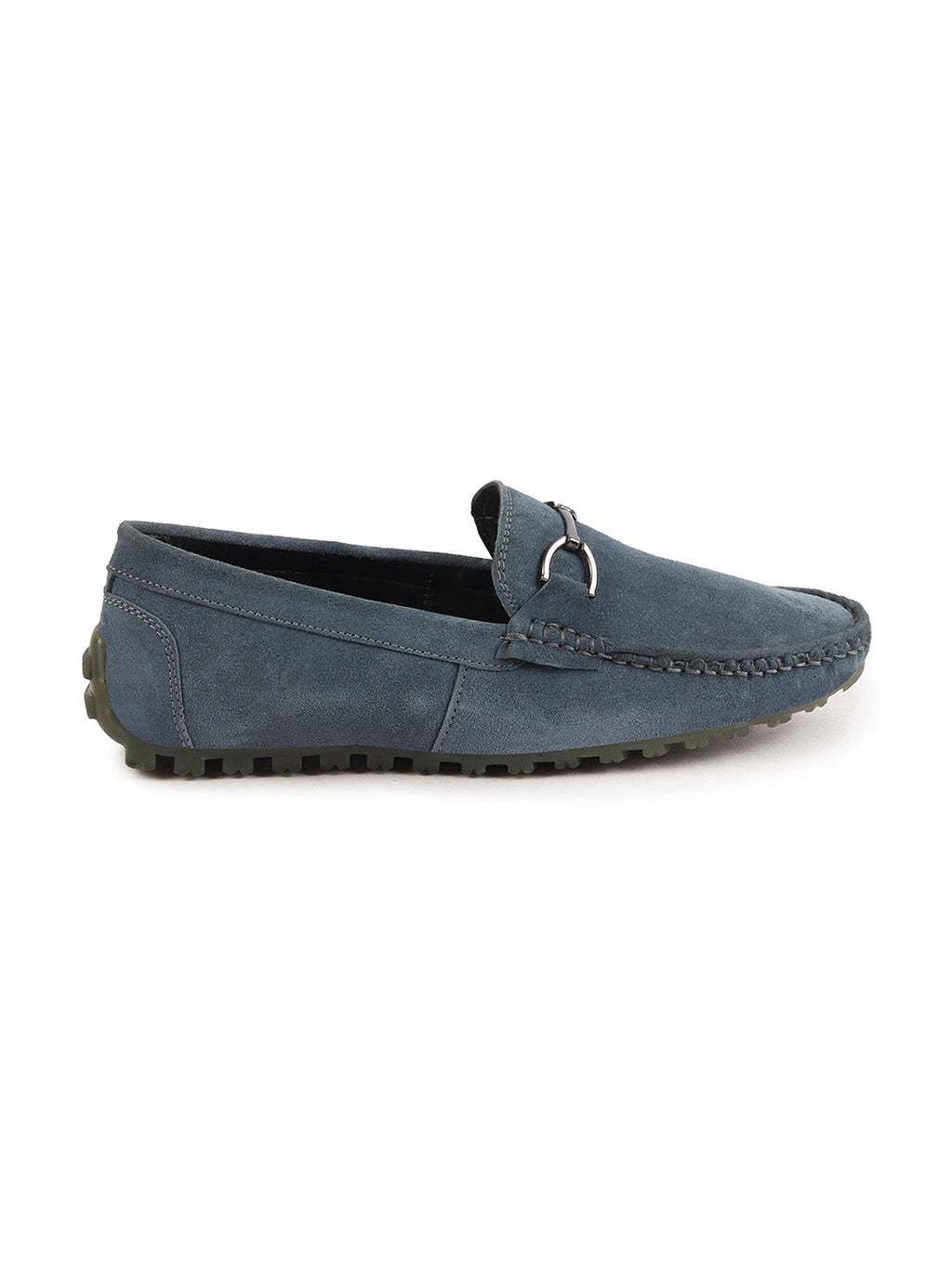 Shop Men Grey Horsebit Buckle Suede Leather Slip On Driving Loafers Online.