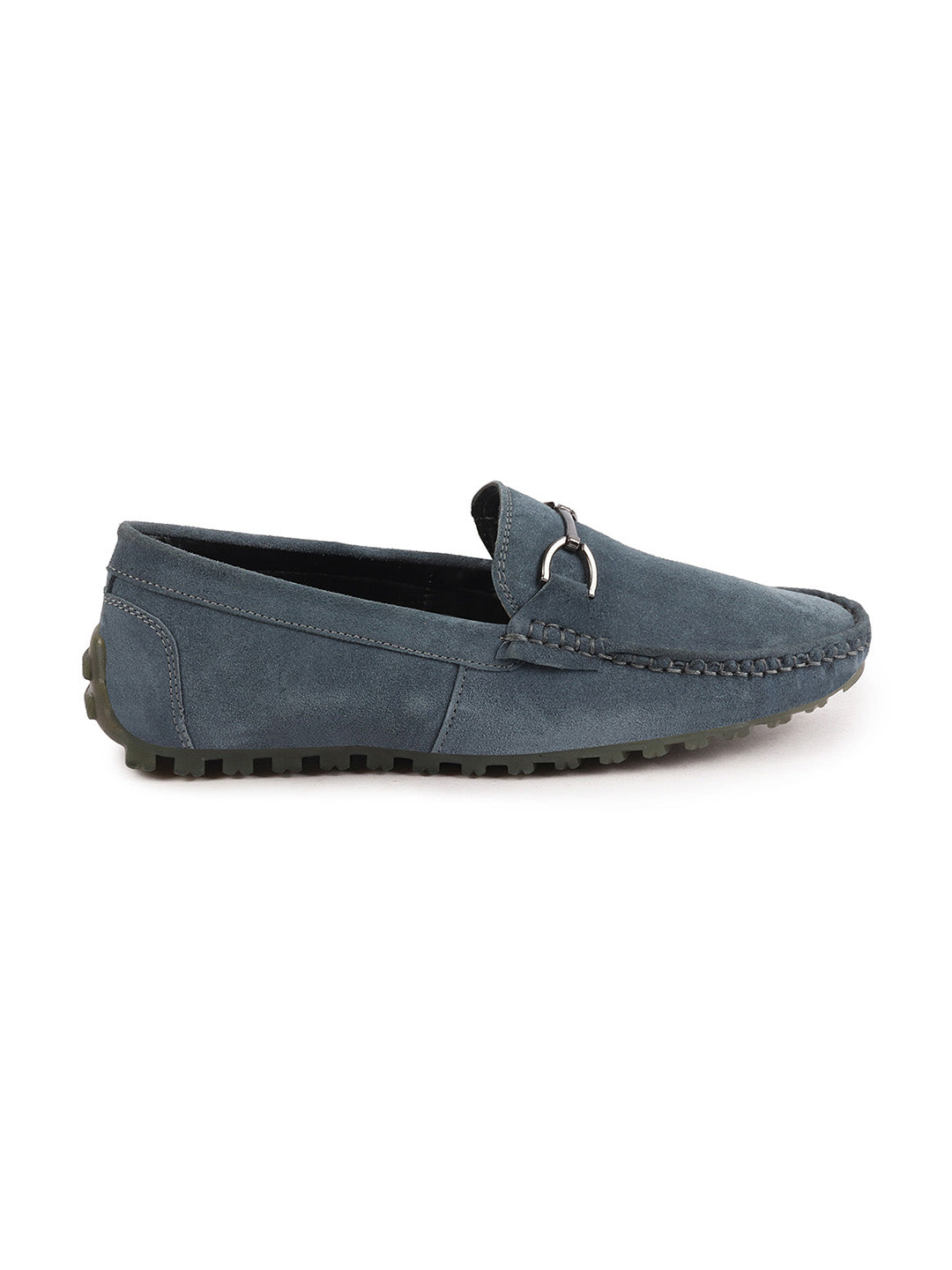 Shop Men Grey Horsebit Buckle Suede Leather Slip On Driving Loafers Online.