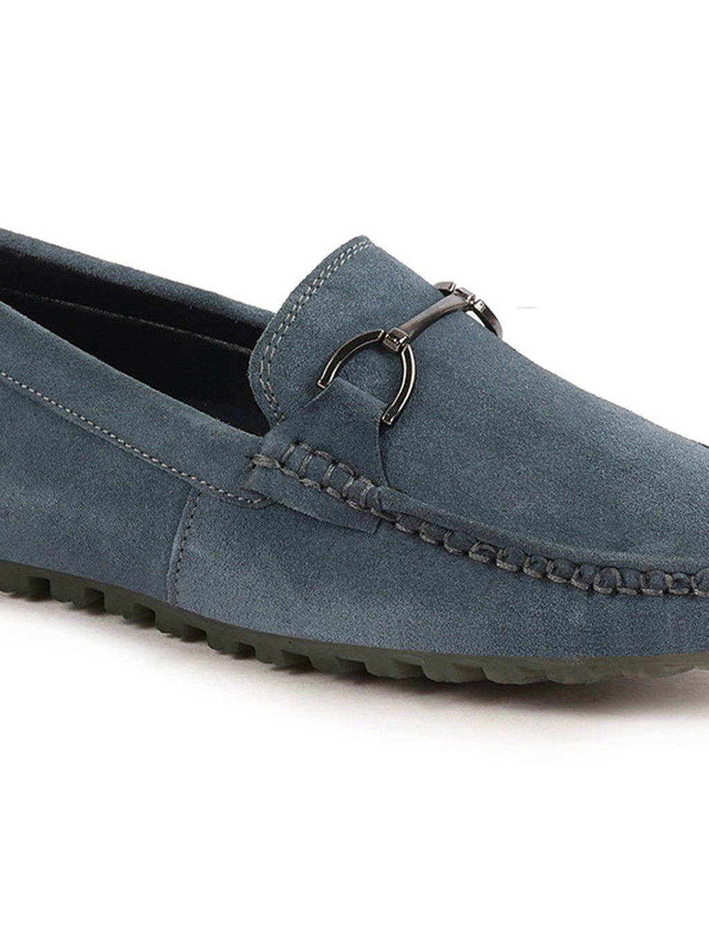 Shop Men Grey Horsebit Buckle Suede Leather Slip On Driving Loafers Online.