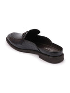 Shop Men Blue Embossed Leopard Print Design with Horsebit Buckle Ethnic Party Back Open Slip On Mules Shoes Online.
