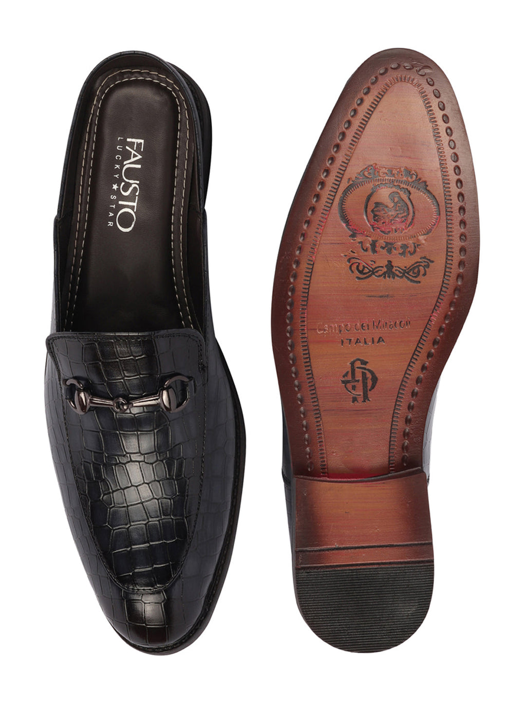 Shop Men Blue Embossed Leopard Print Design with Horsebit Buckle Ethnic Party Back Open Slip On Mules Shoes Online.