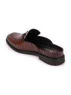 Shop Men Brown Embossed Leopard Print Design with Horsebit Buckle Ethnic Party Back Open Slip On Mules Shoes Online.