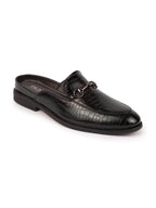 Shop Men Coffee Embossed Leopard Print Design with Horsebit Buckle Ethnic Party Back Open Slip On Mules Shoes Online.