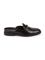 Shop Men Coffee Embossed Leopard Print Design with Horsebit Buckle Ethnic Party Back Open Slip On Mules Shoes Online.
