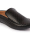 Men Black Stitched Block Design Pattern Back Open Slip On Loafer Shoes