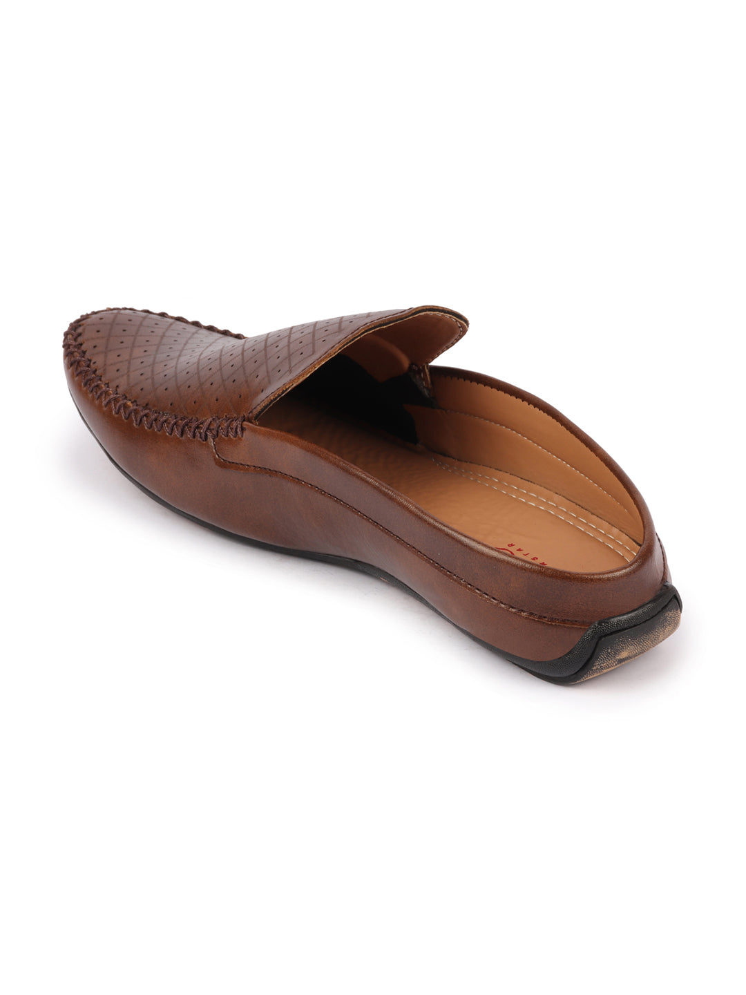 Shop Men Brown Stitched Block Design Pattern Back Open Slip On Loafer Shoes Online.