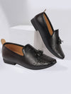 Shop Men Black Tassel Knitted Design Broad Feet Slip On Ethnic Wedding Juttis and Mojaris Online.