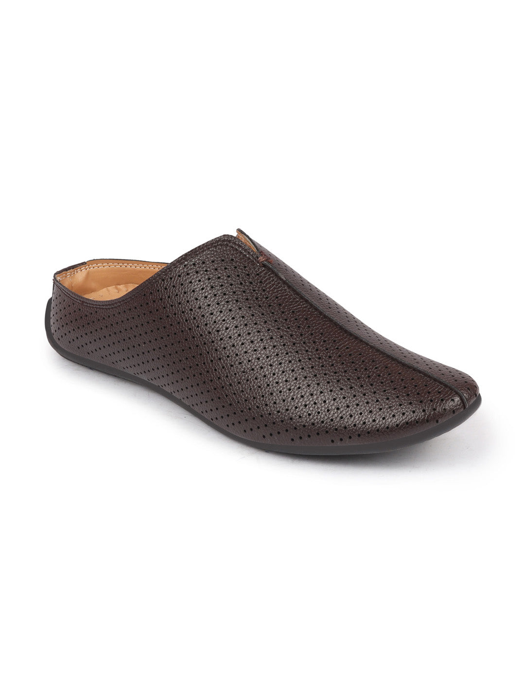 Shop Men Brown Back Open Perforated Design Ethnic Party Wedding Mules Slip On Shoes Online.