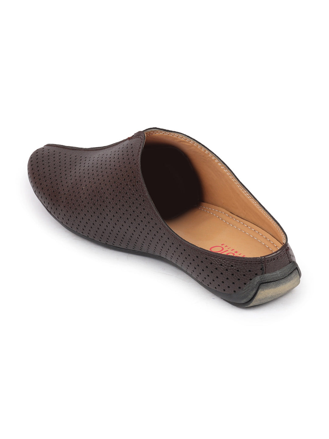 Shop Men Brown Back Open Perforated Design Ethnic Party Wedding Mules Slip On Shoes Online.