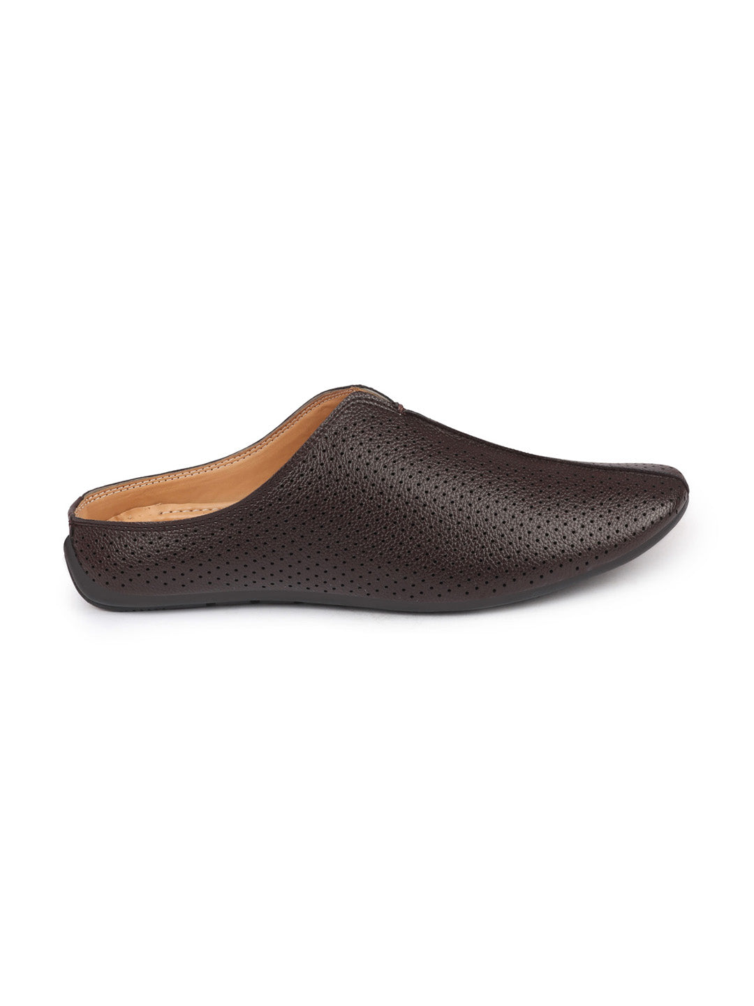 Shop Men Brown Back Open Perforated Design Ethnic Party Wedding Mules Slip On Shoes Online.