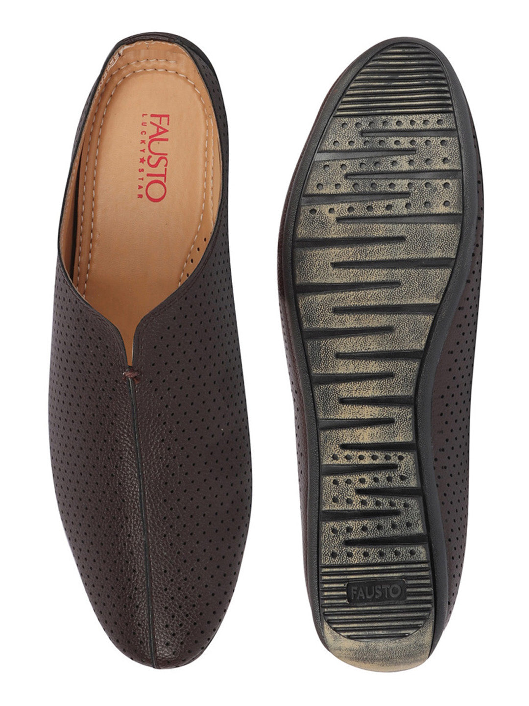 Shop Men Brown Back Open Perforated Design Ethnic Party Wedding Mules Slip On Shoes Online.