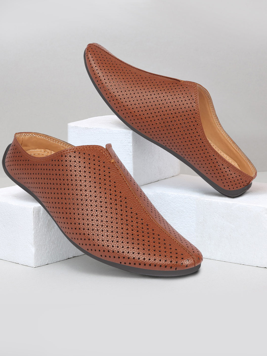 Open Toe Mens Extra Wide Mule Slippers Men Tan Back Open