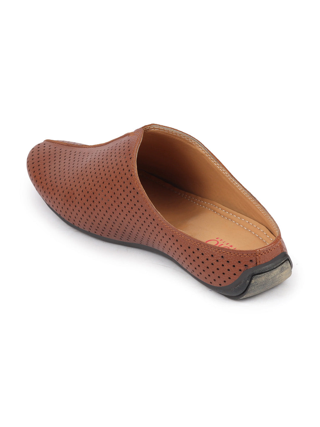 Shop Men Tan Back Open Perforated Design Ethnic Party Wedding Mules Slip On Shoes Online.