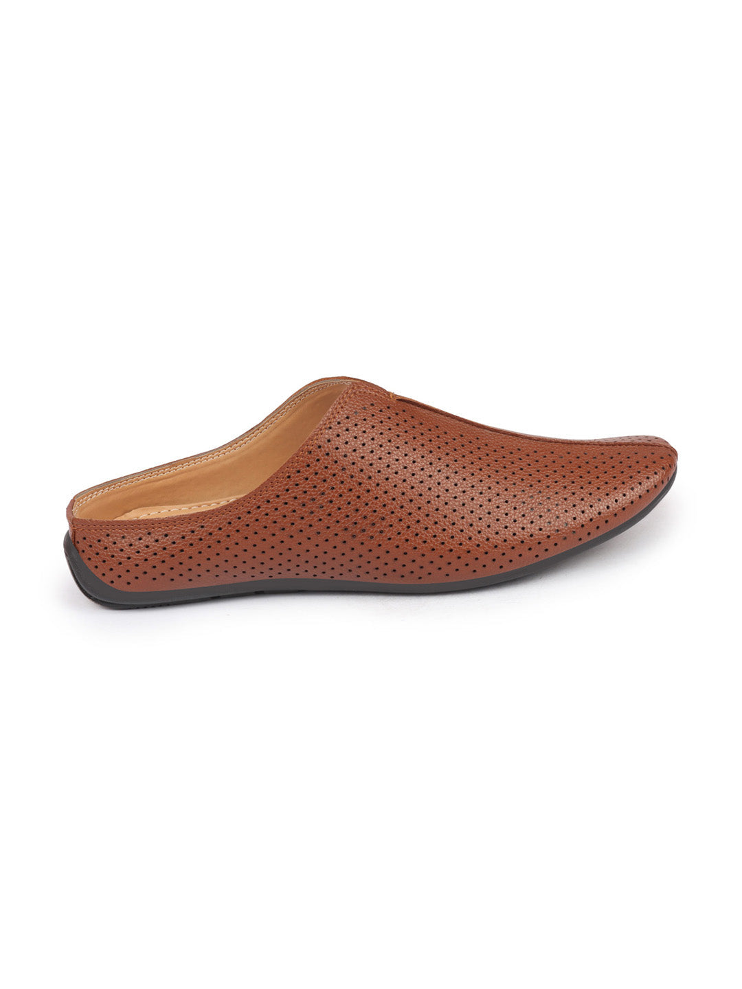 Shop Men Tan Back Open Perforated Design Ethnic Party Wedding Mules Slip On Shoes Online.