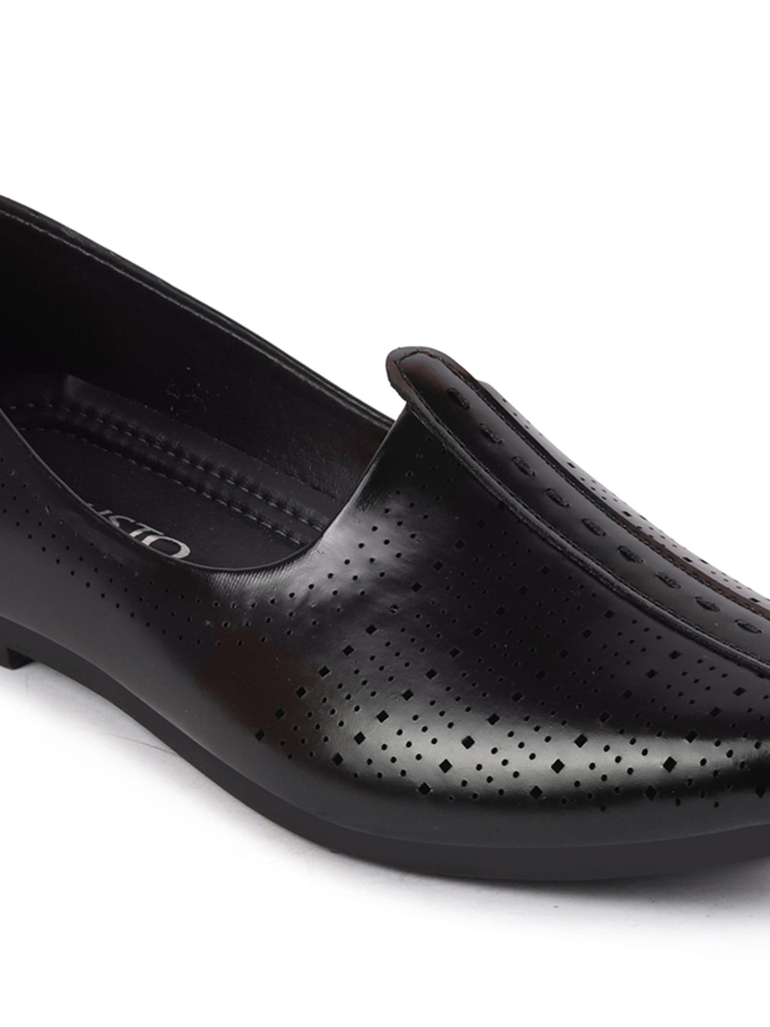 Shop Men Black Laser Cut Design Broad Feet Ethnic Slip On Wedding Juttis and Mojaris Online.