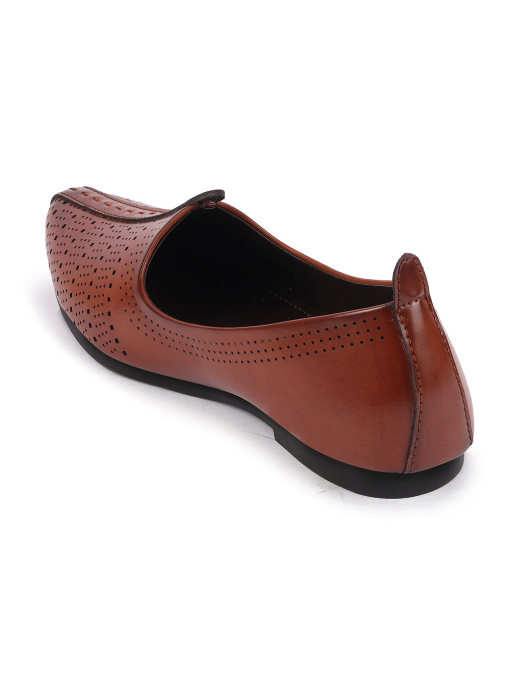 Shop Men Brown Laser Cut Design Broad Feet Ethnic Slip On Wedding Juttis and Mojaris Online.