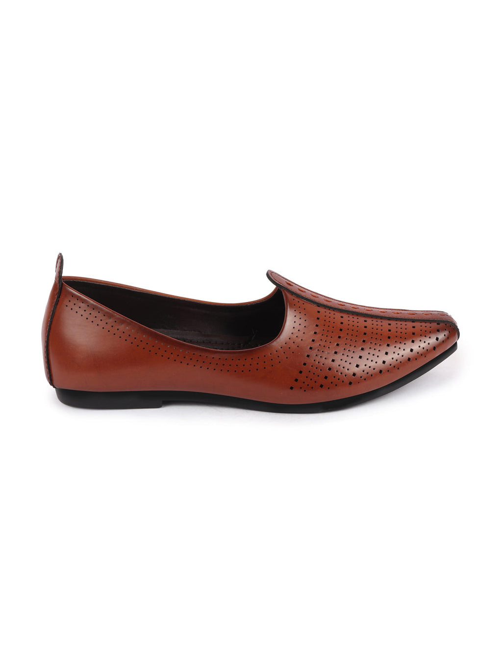 Shop Men Brown Laser Cut Design Broad Feet Ethnic Slip On Wedding Juttis and Mojaris Online.