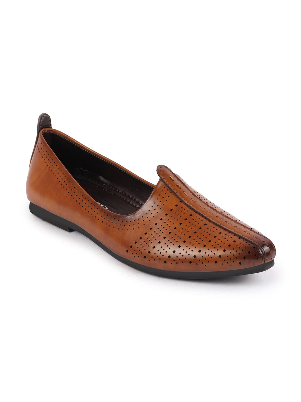 Shop Men Tan Laser Cut Design Broad Feet Ethnic Slip On Wedding Juttis and Mojaris Online.