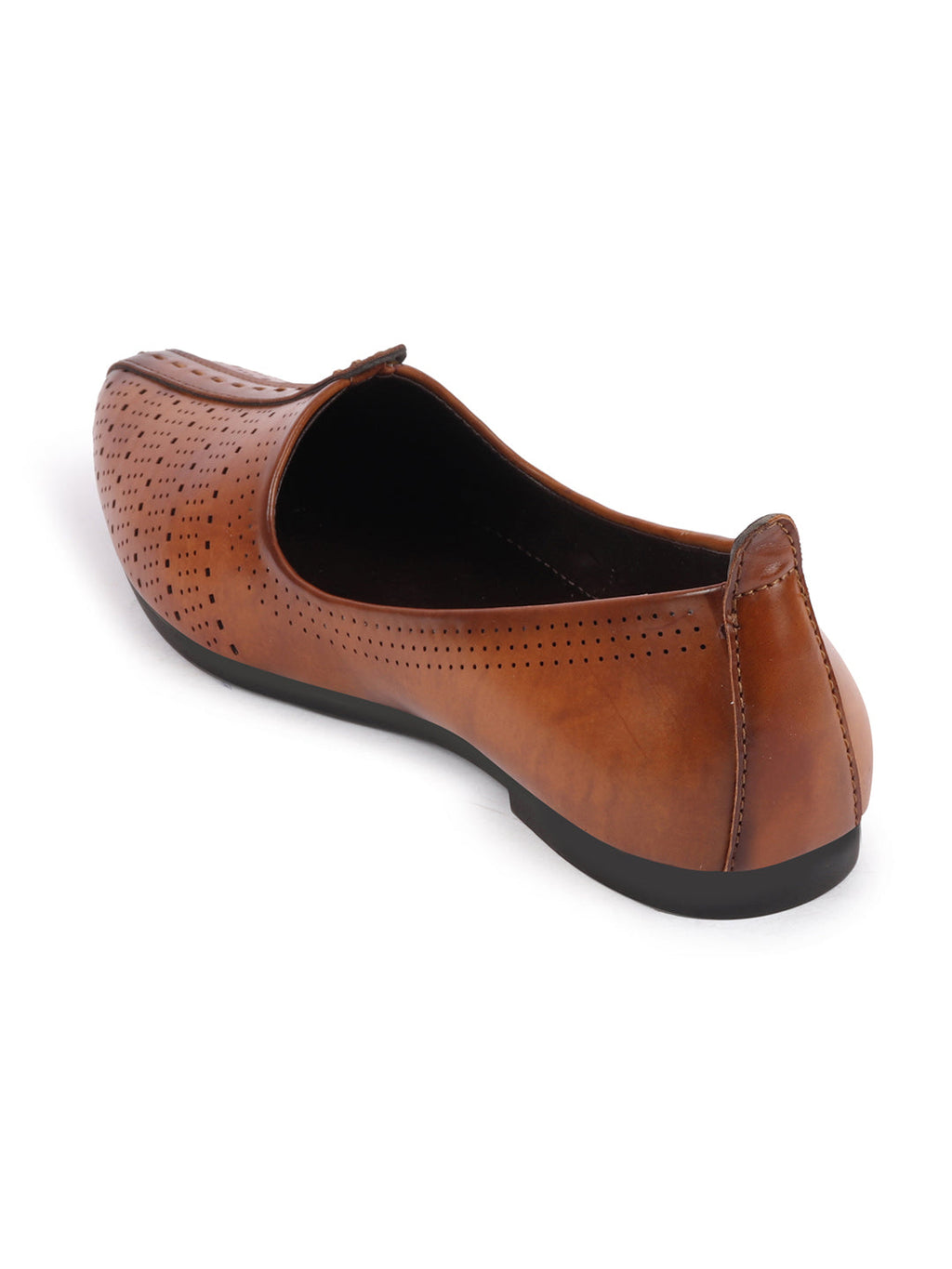 Shop Men Tan Laser Cut Design Broad Feet Ethnic Slip On Wedding Juttis and Mojaris Online.