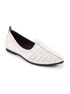Shop Men White Laser Cut Design Broad Feet Ethnic Slip On Wedding Juttis and Mojaris Online.
